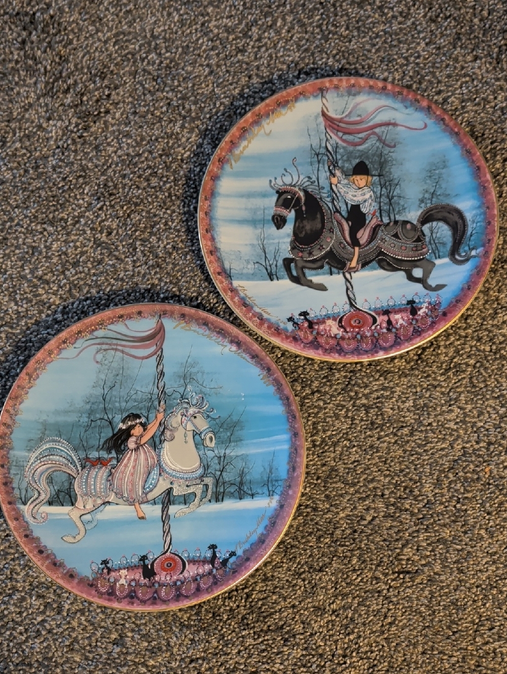 Buckley Moss, Vintage Carousel Horse Decorative Wall Plate - Blue & Pink